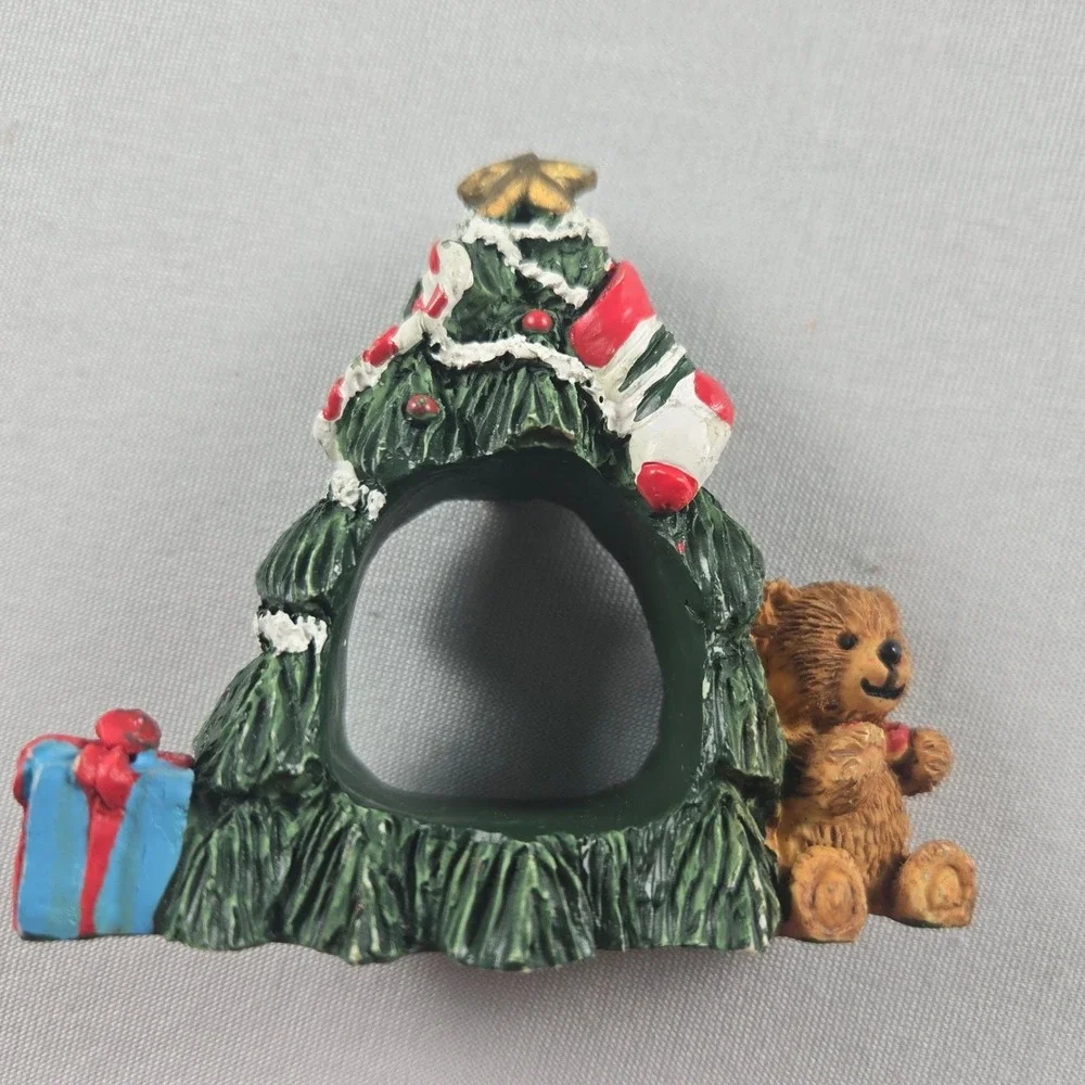 Vintage Christmas Tree Teddy Bear Napkin Rings Set of 8 Holiday Table Decor